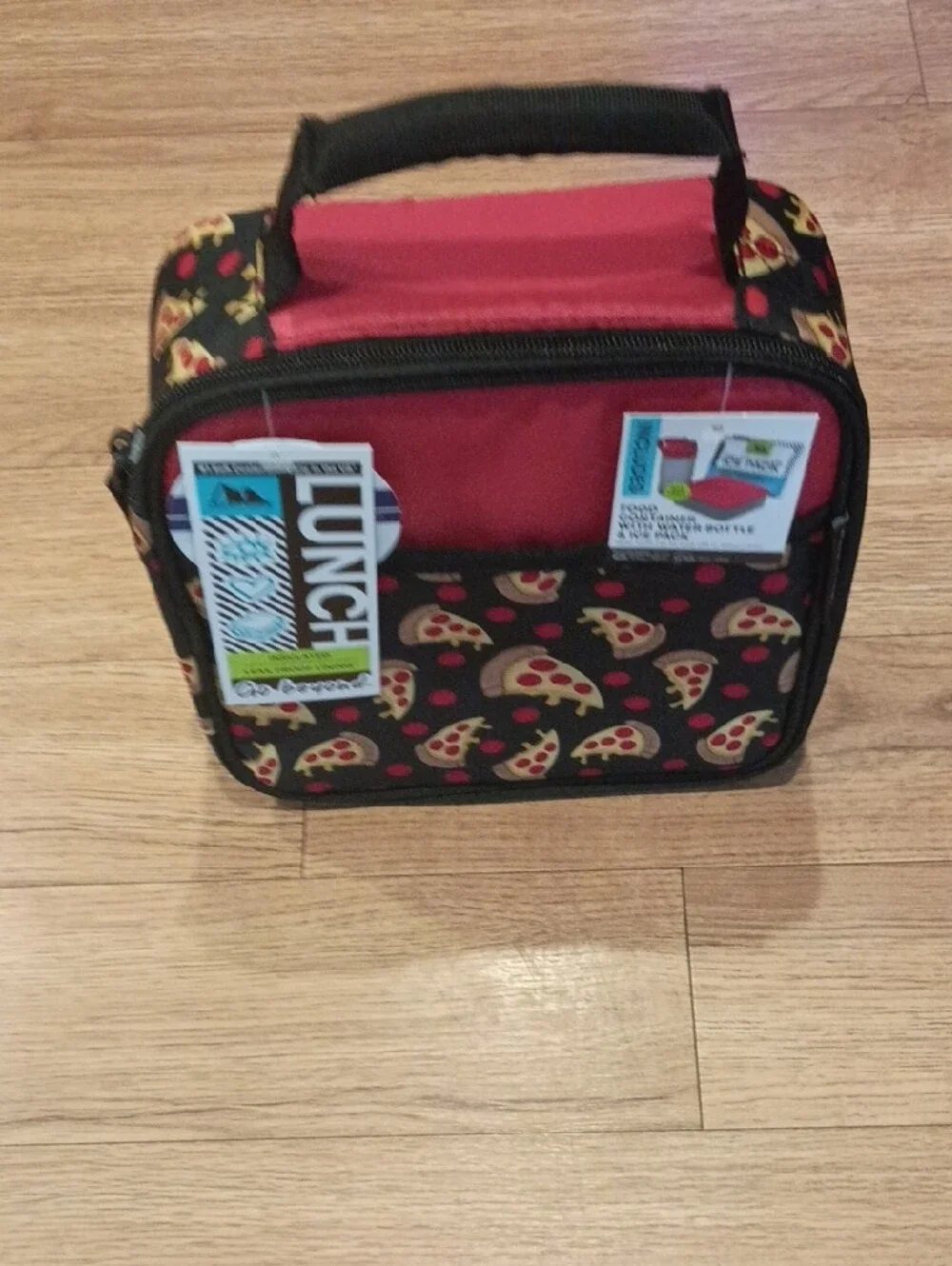 Kids Pizza Print Insulated Lunch Bag - Red and Black
